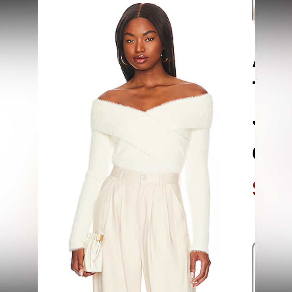 JONATHAN SIMKHAI STANDARD Aiden Fuzzy Knit Off Shoulder Top in Ivory XS $324 - Picture 2 of 6